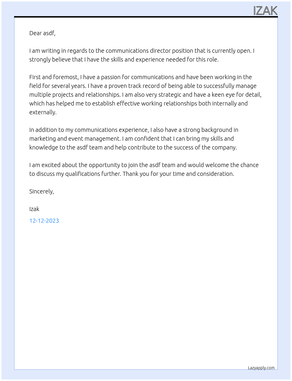 communications director At asdf Cover Letter
