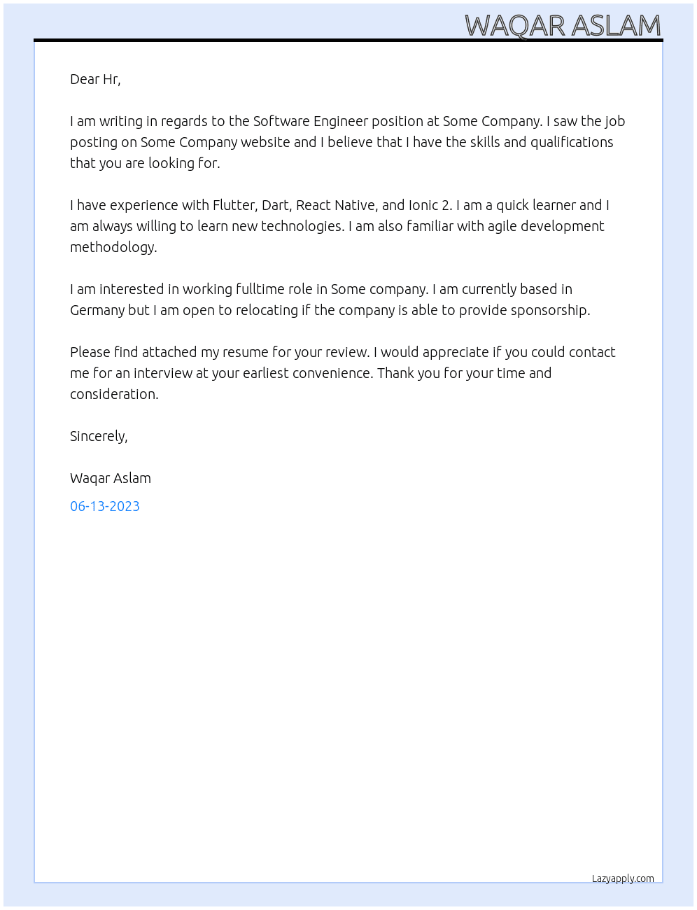 Software Engineer At Some Company Cover Letter