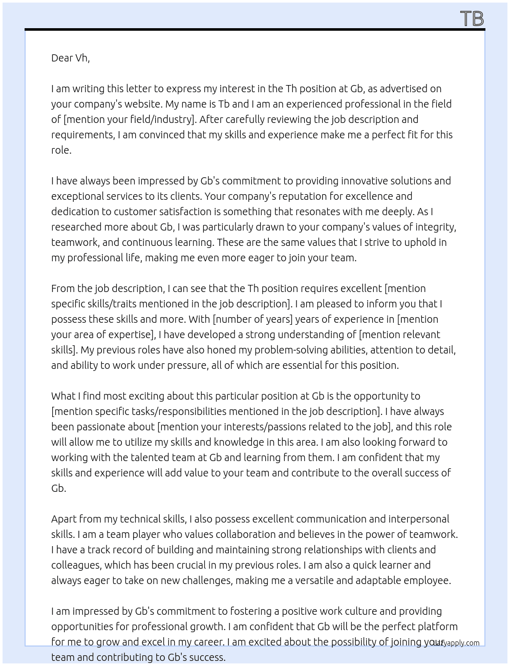 Th At Gb Cover Letter