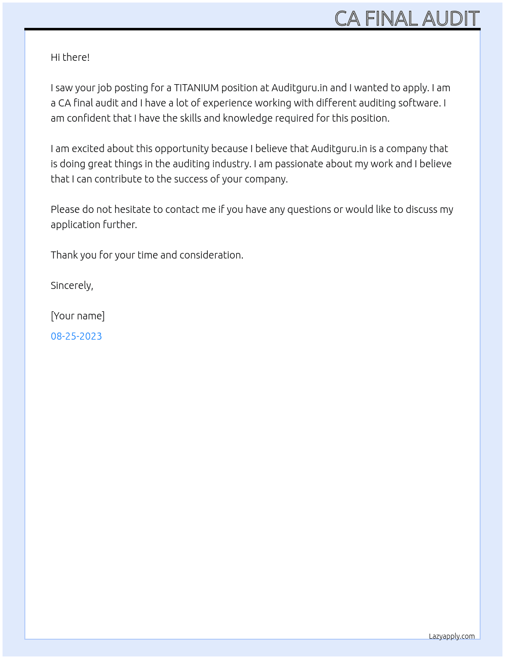TITANIUM At Auditguru.in Cover Letter
