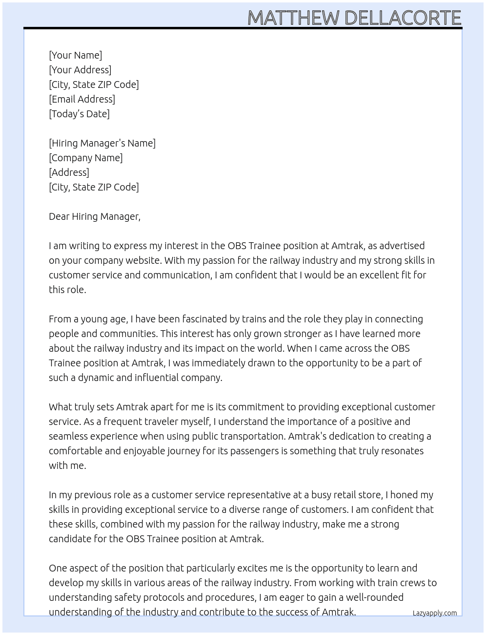 Cover letter for obs trainee - LazyApply