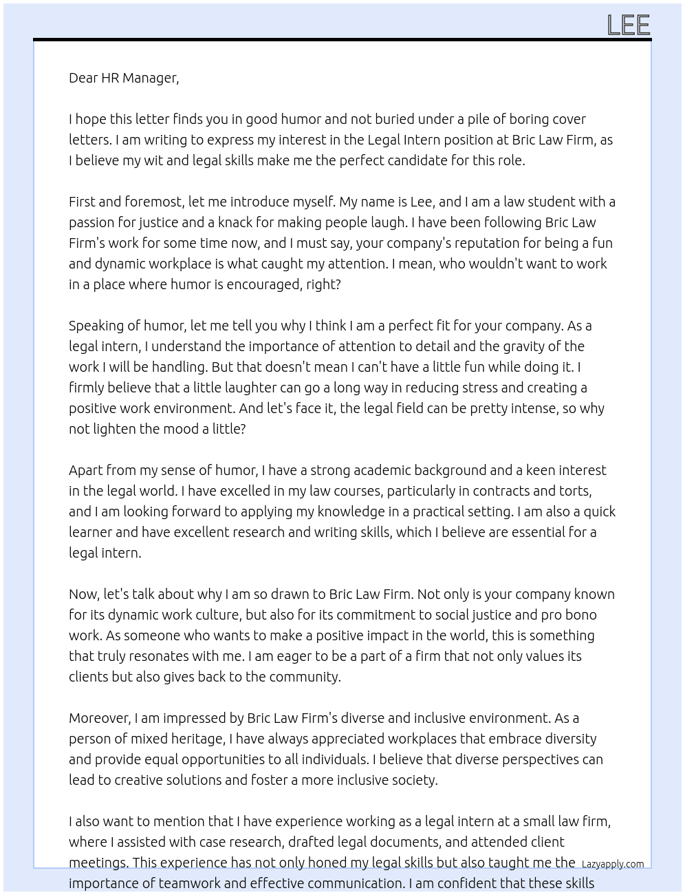 Legal intern At Bric Law Firm Cover Letter