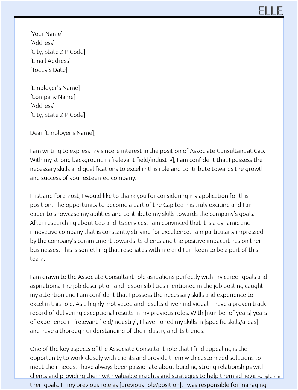 assocate consultant At Cap Cover Letter
