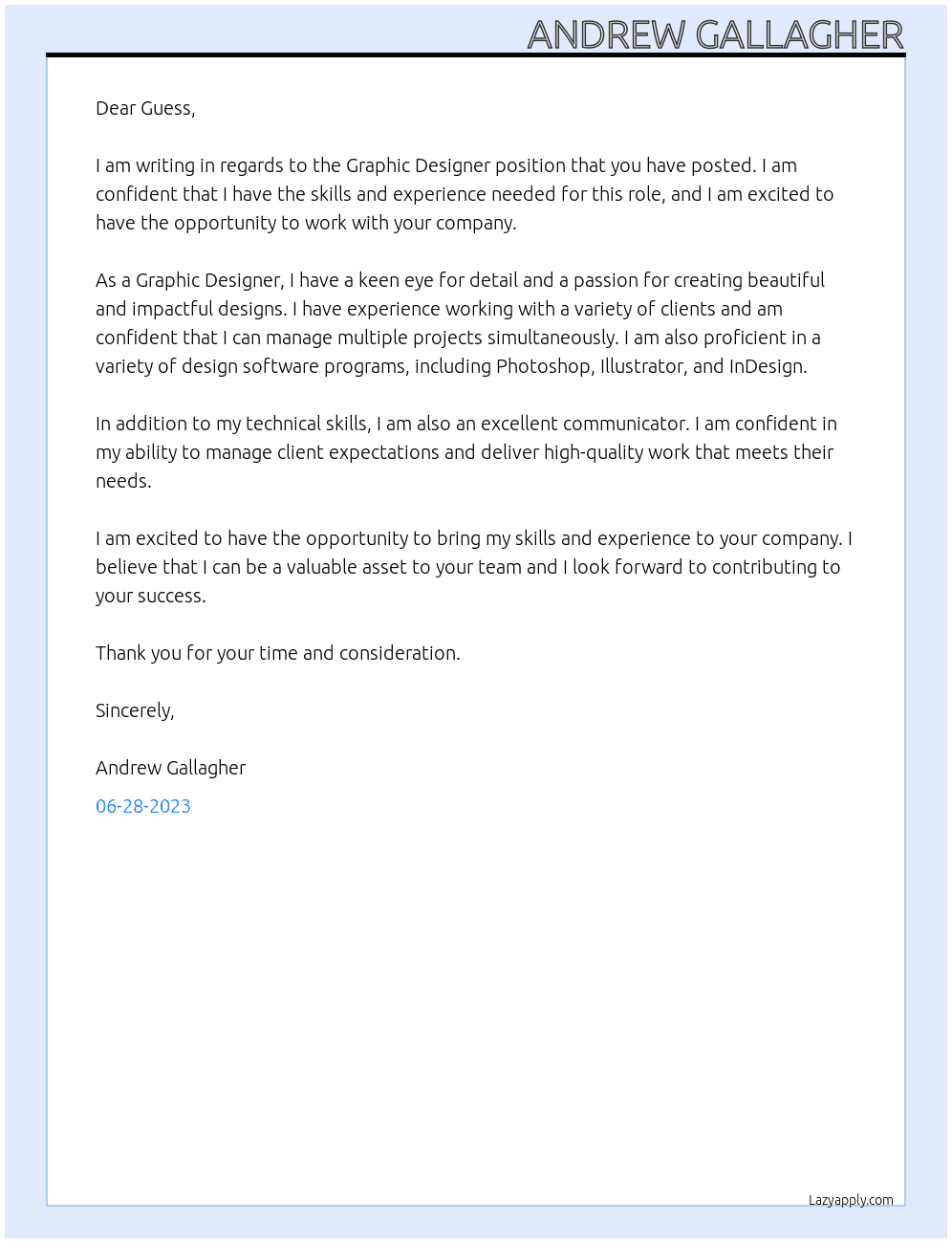 Graphic Designer At Guess Cover Letter