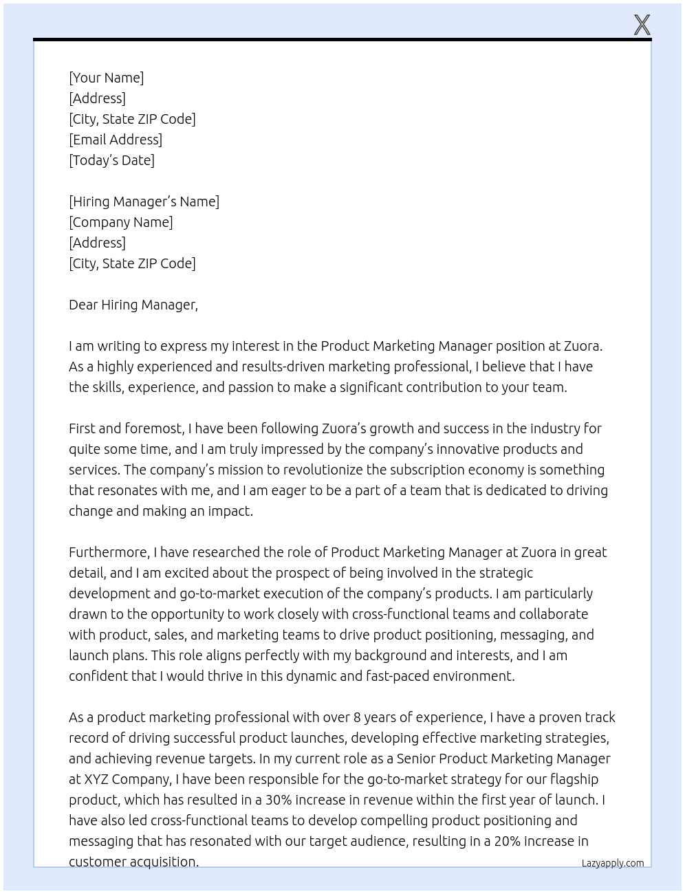 Product Marketing Manager At Zuora Cover Letter