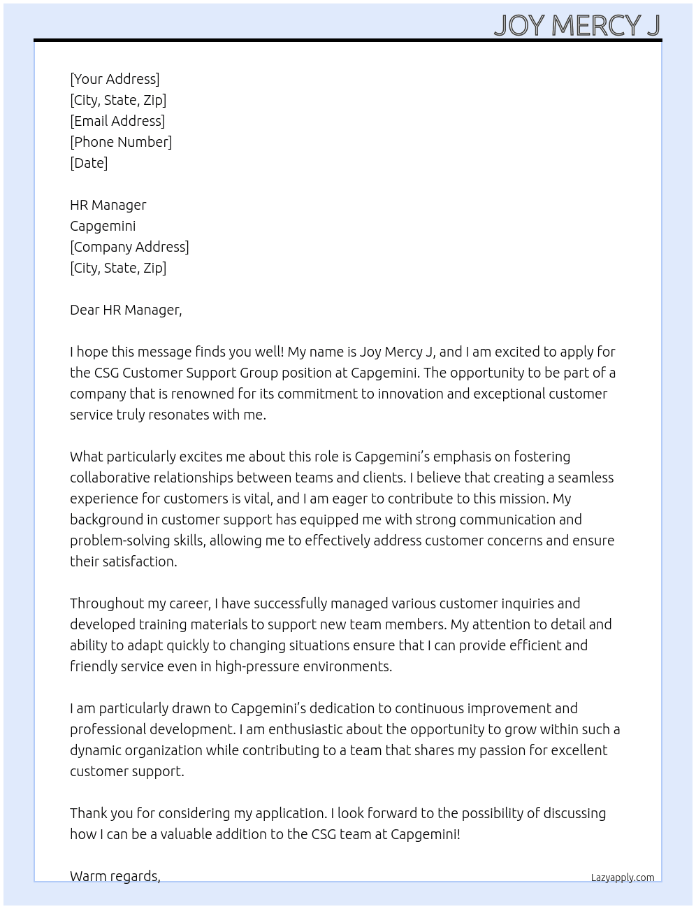 Cover letter for csg customer support group - LazyApply