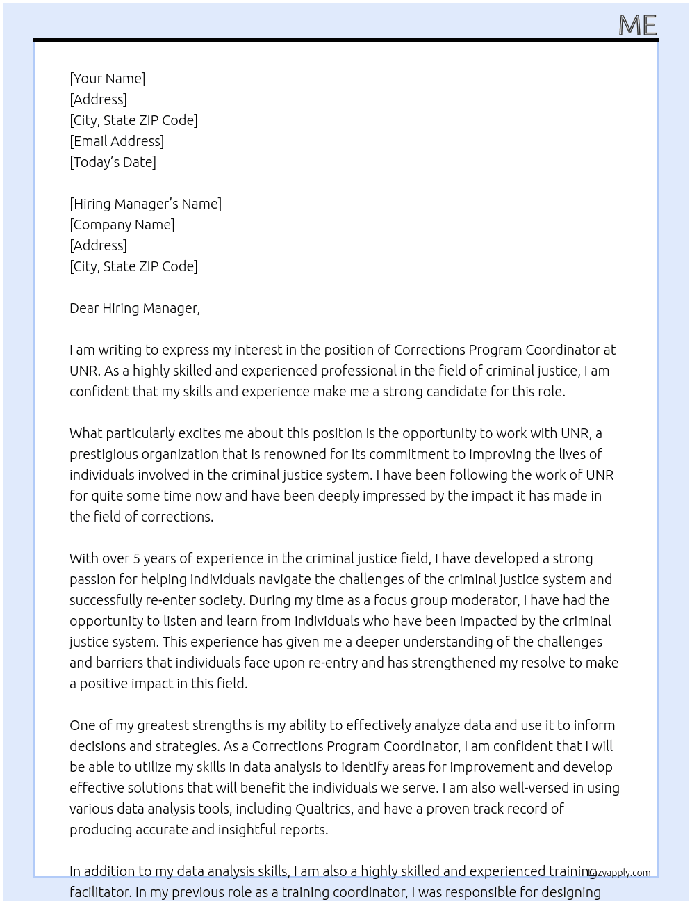 Corrections Program Coordinator At UNR Cover Letter