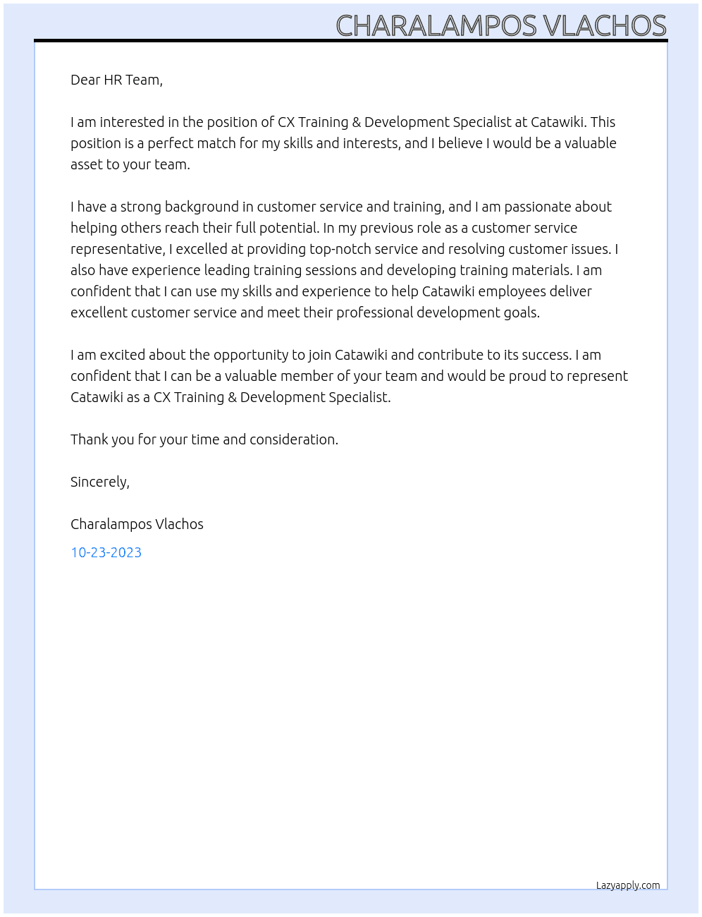 CX Training & Development Specialist At Catawiki Cover Letter
