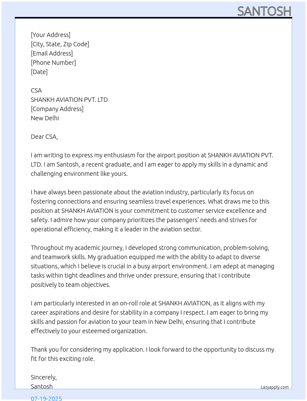 Cover letter for airport job - LazyApply
