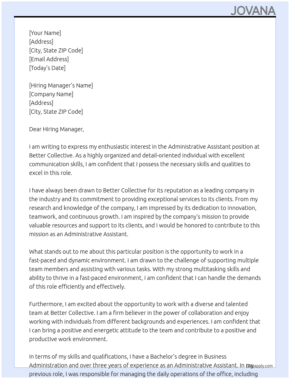 Administrative Assistant At Better Collective Cover Letter