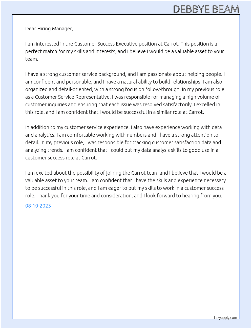 Customer Success Executive At Carrot Cover Letter