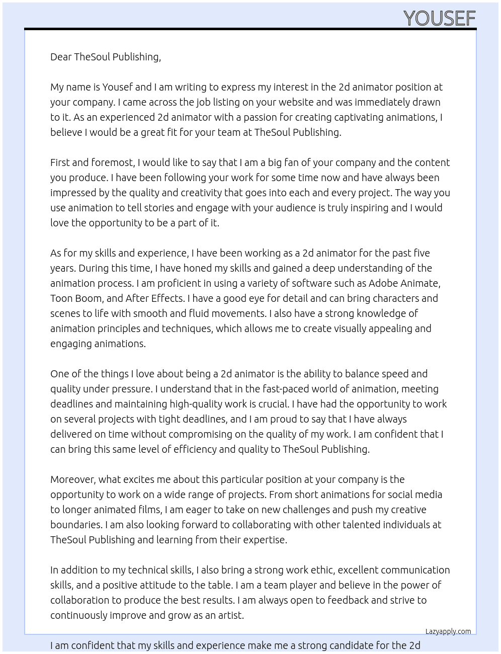 2d animator At TheSoul Publishing Cover Letter