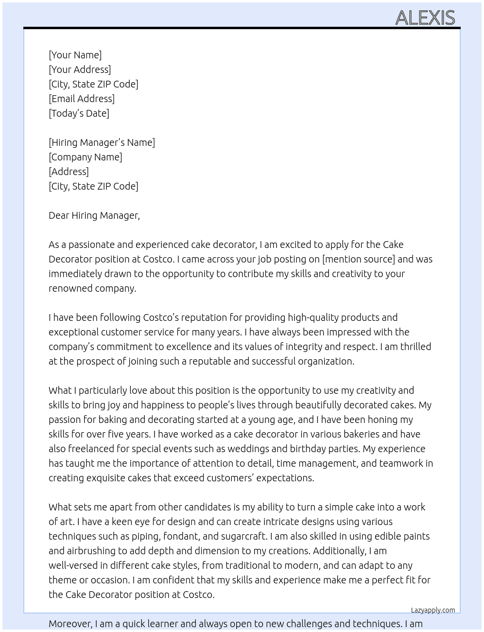 Cover letter for cake decorator - LazyApply