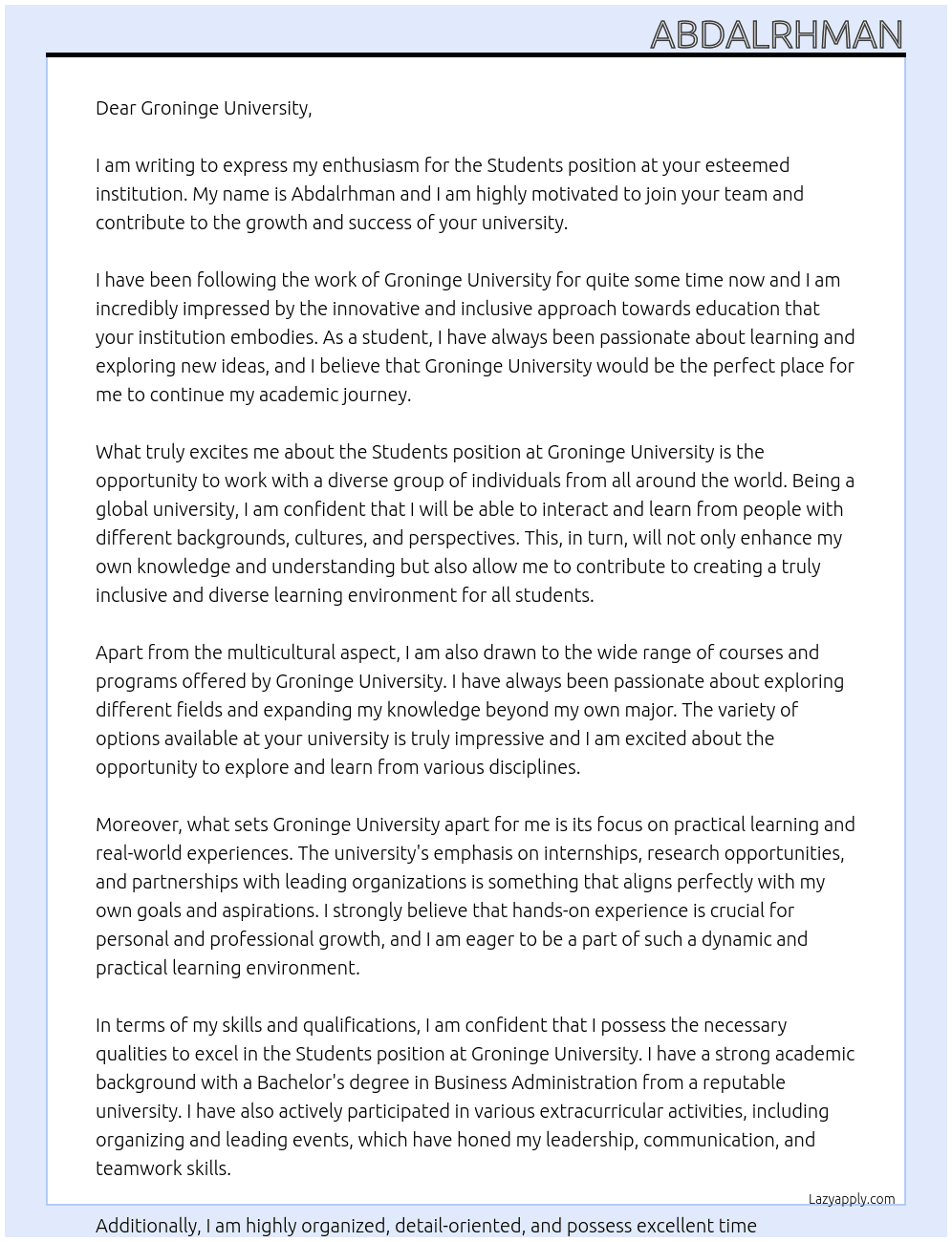Students  At . Cover Letter