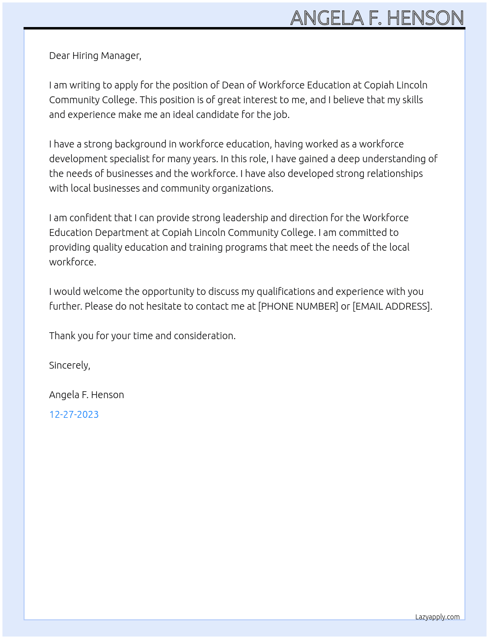 Dean of Workforce Education At Copiah Lincoln Community College Cover Letter