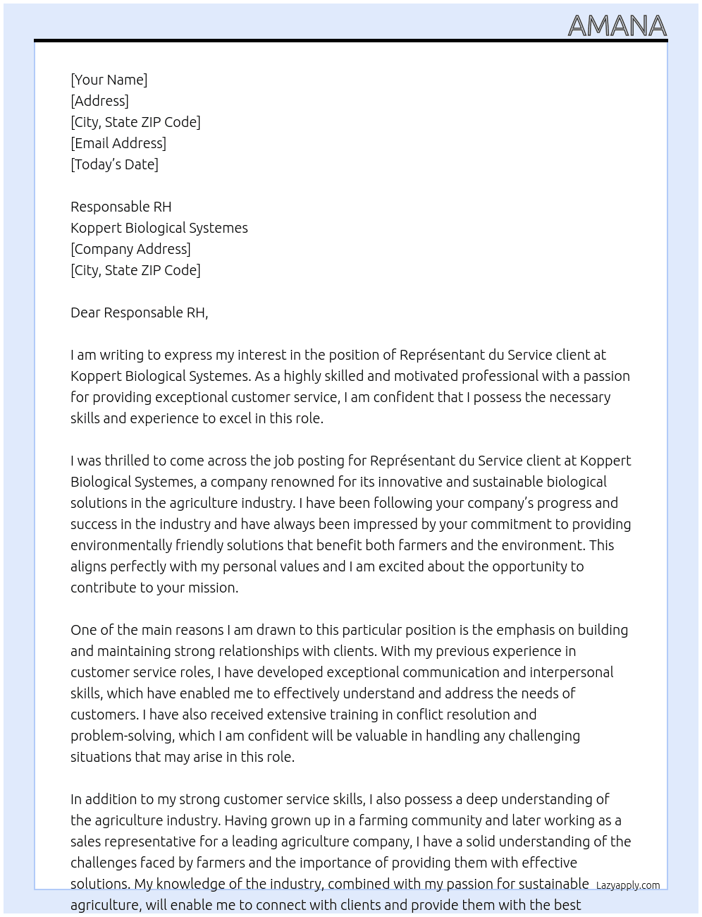 Représentant du Service client At Koppert Biological Systemes  Cover Letter