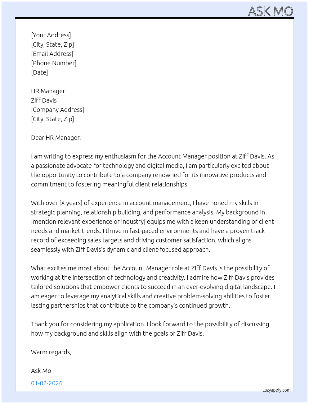 Account Manager At Ziff Davis Cover Letter
