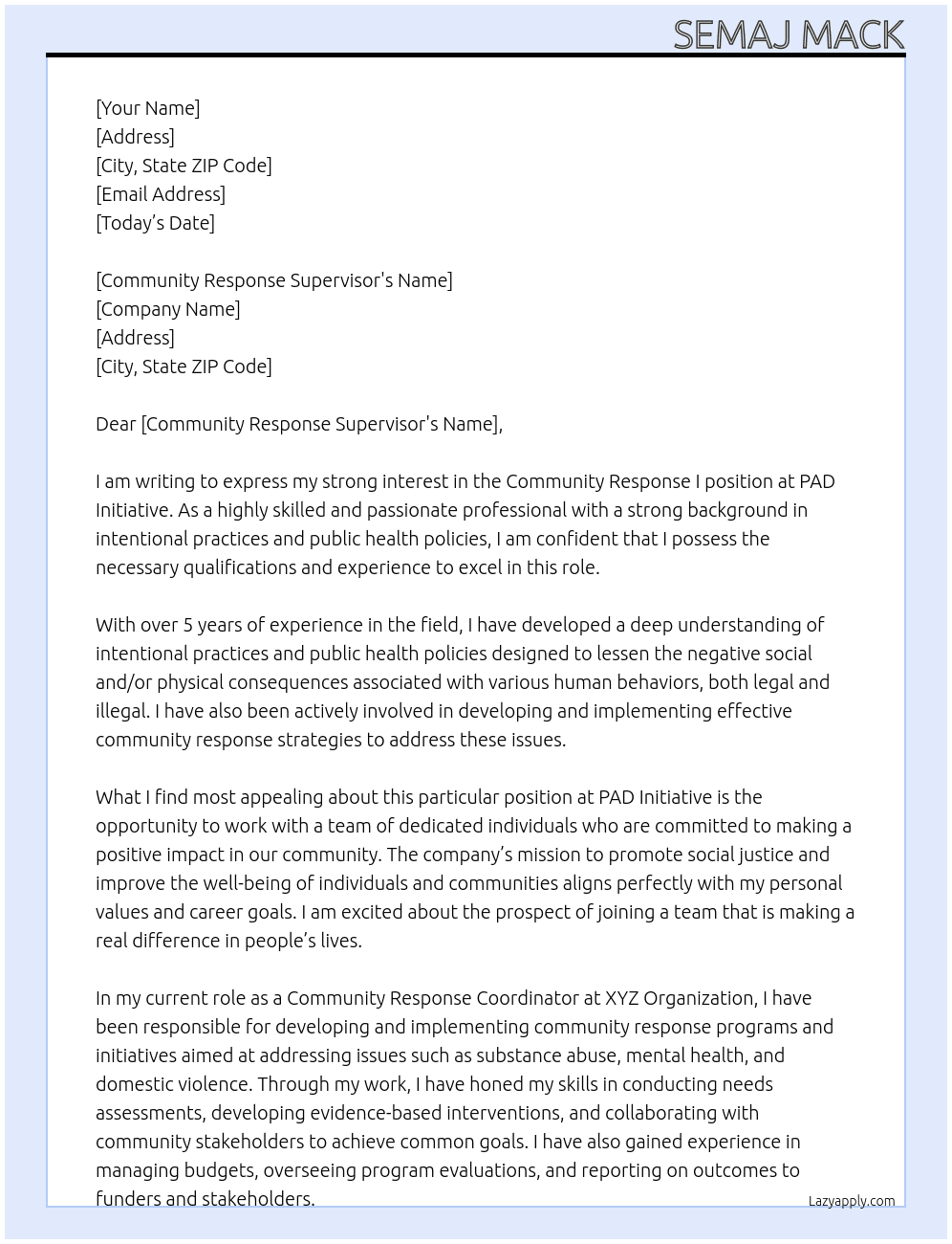 Community Response l At PAD initiative  Cover Letter