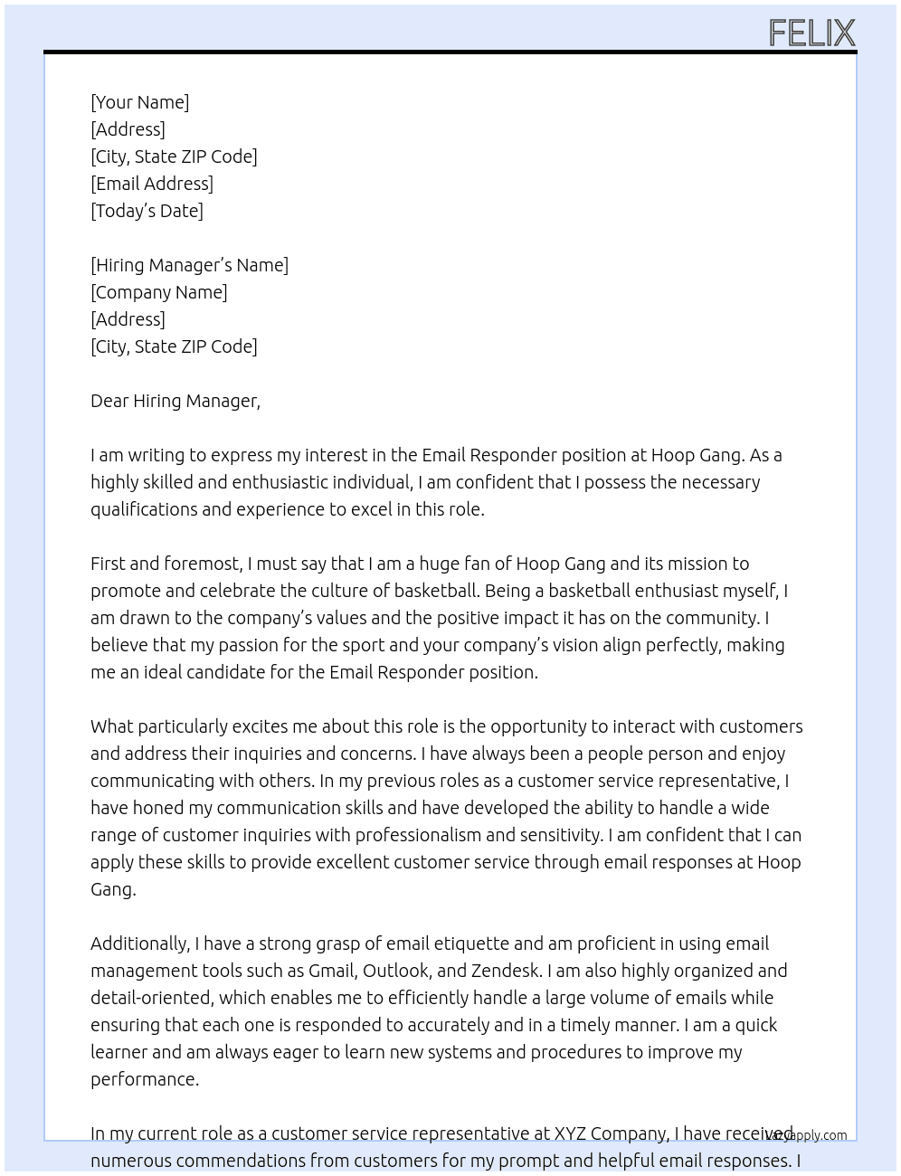 Email responder At Hoop Gang Cover Letter