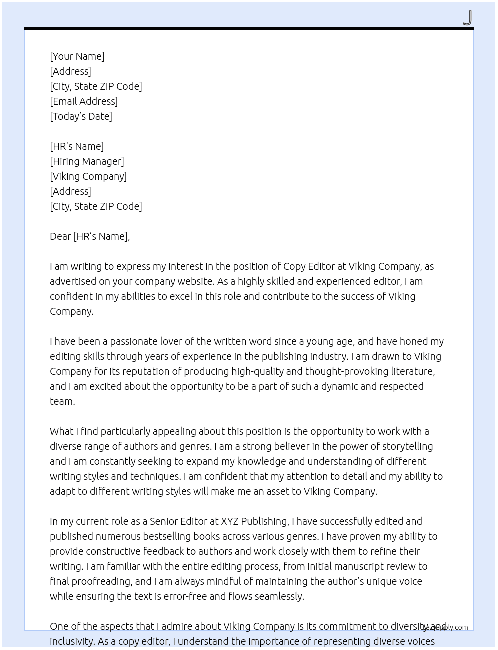copy editor At Viking Cover Letter