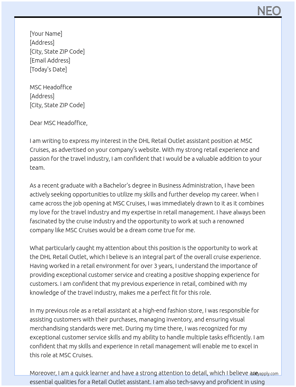 Cover letter for dhl retail outlet assistant - LazyApply