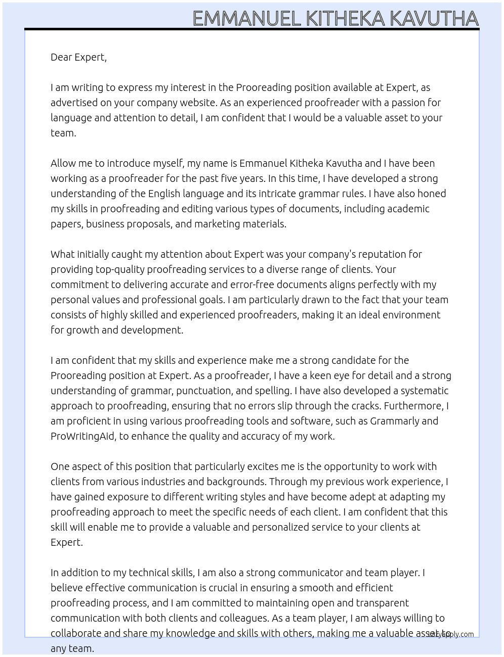 prooreading At Expert Cover Letter