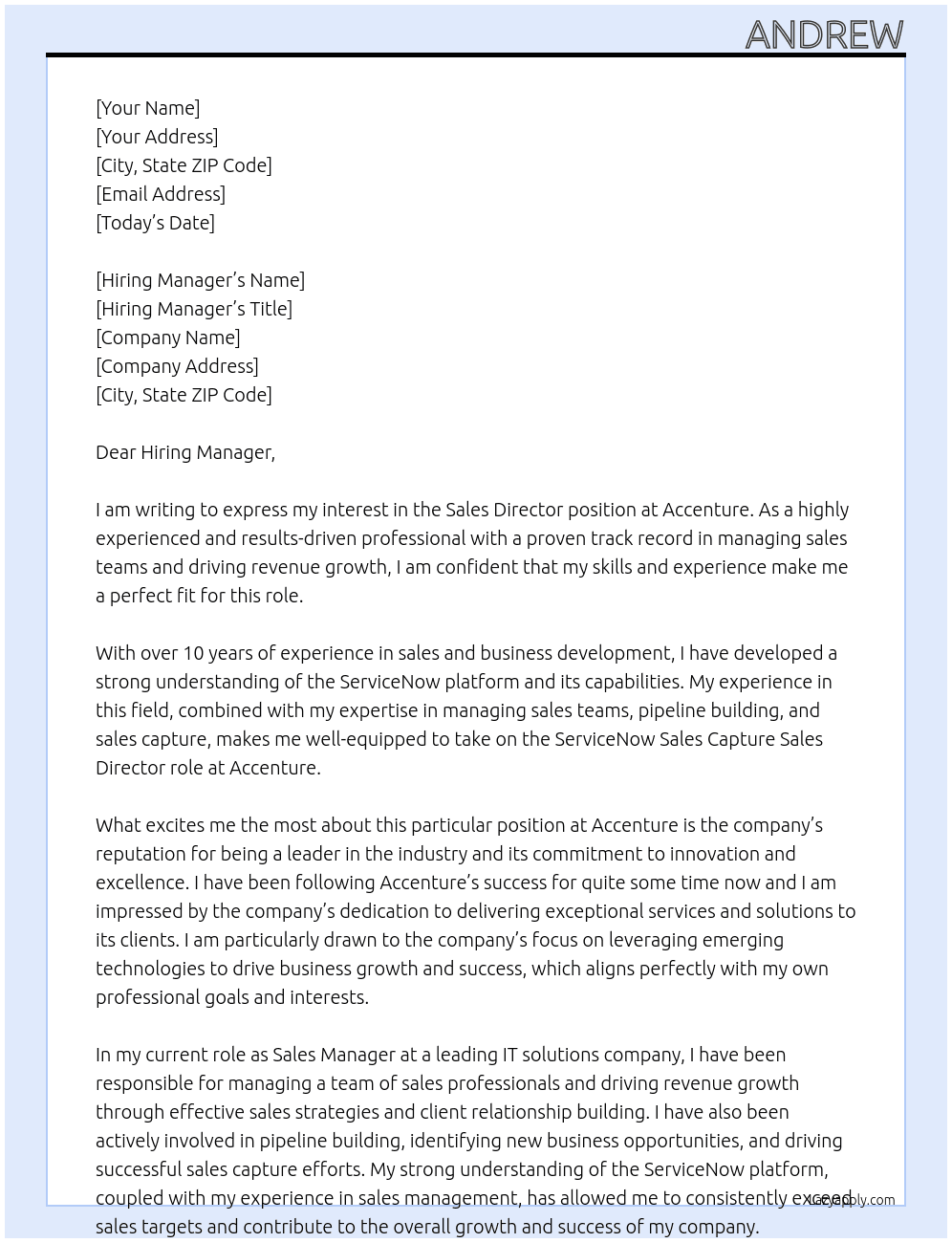 Sales Director At Accenture Cover Letter