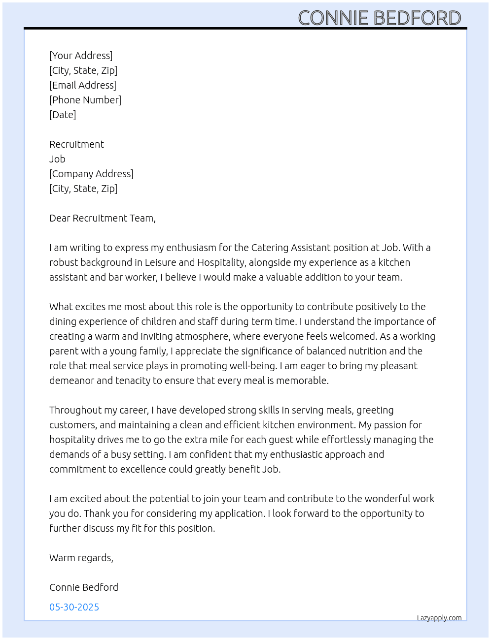 Catering Assistant  At Job Cover Letter