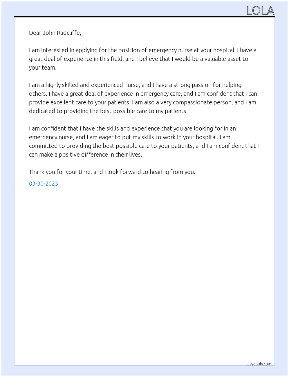 Emergency nurse At John Radcliffe  Cover Letter