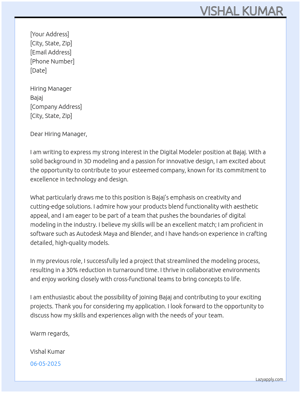 Cover letter for digital modeler - LazyApply