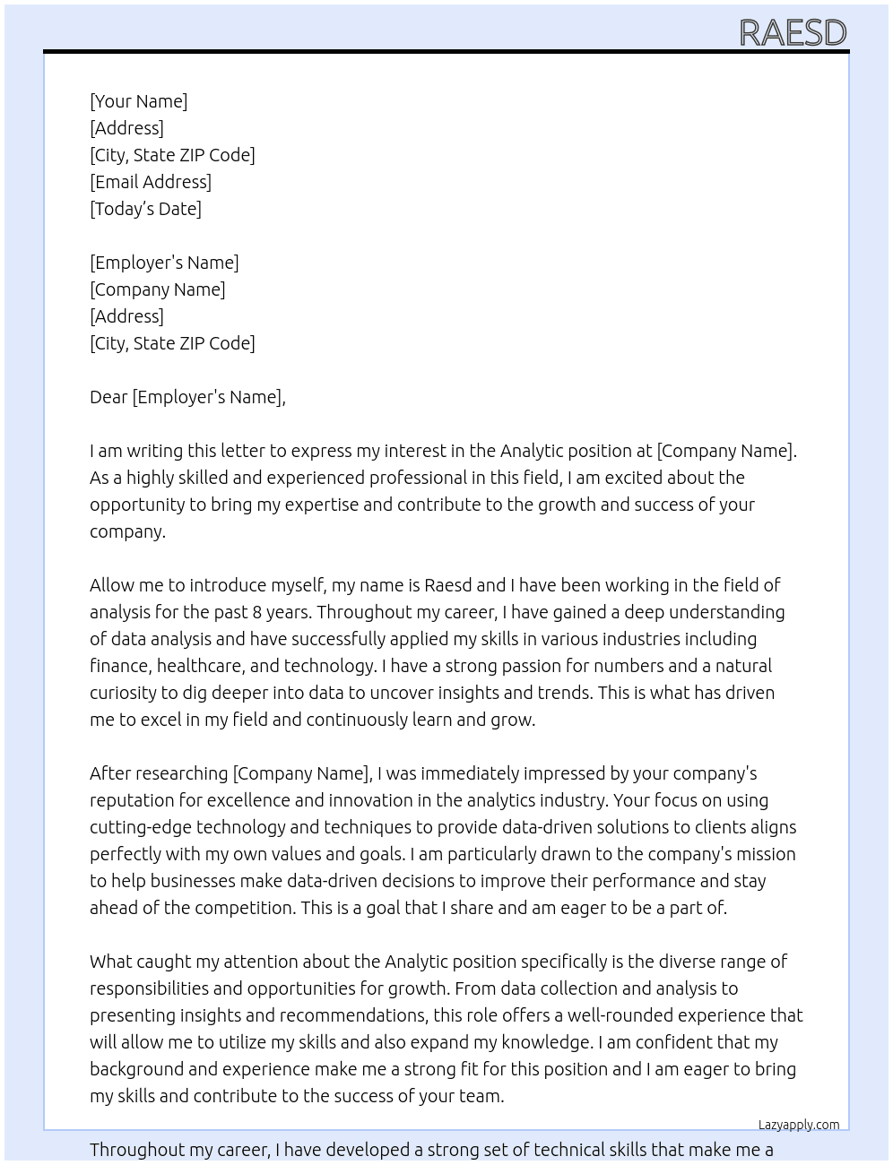 analysu At ds Cover Letter