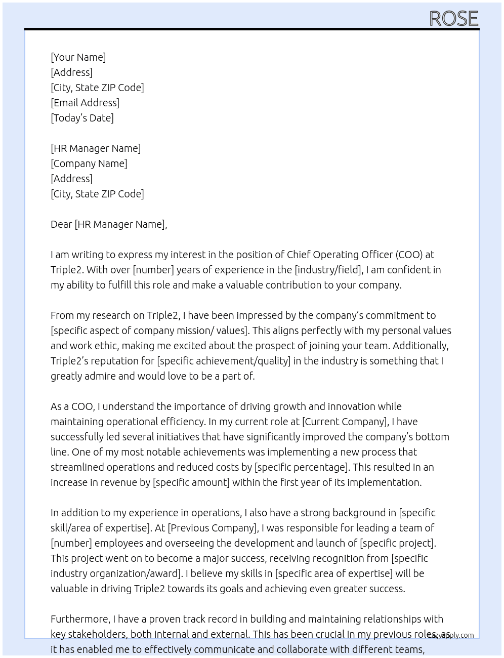 COO At Triple2 Cover Letter
