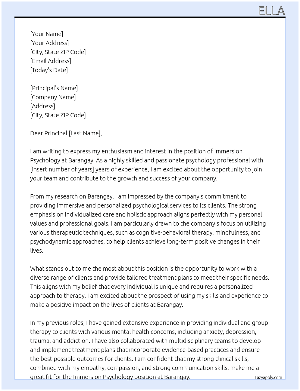 Immersion psychology  At Barangay  Cover Letter