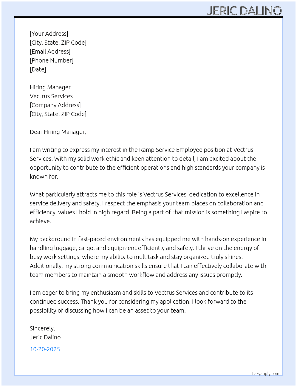 ramp service employee At Vectrus Services Cover Letter