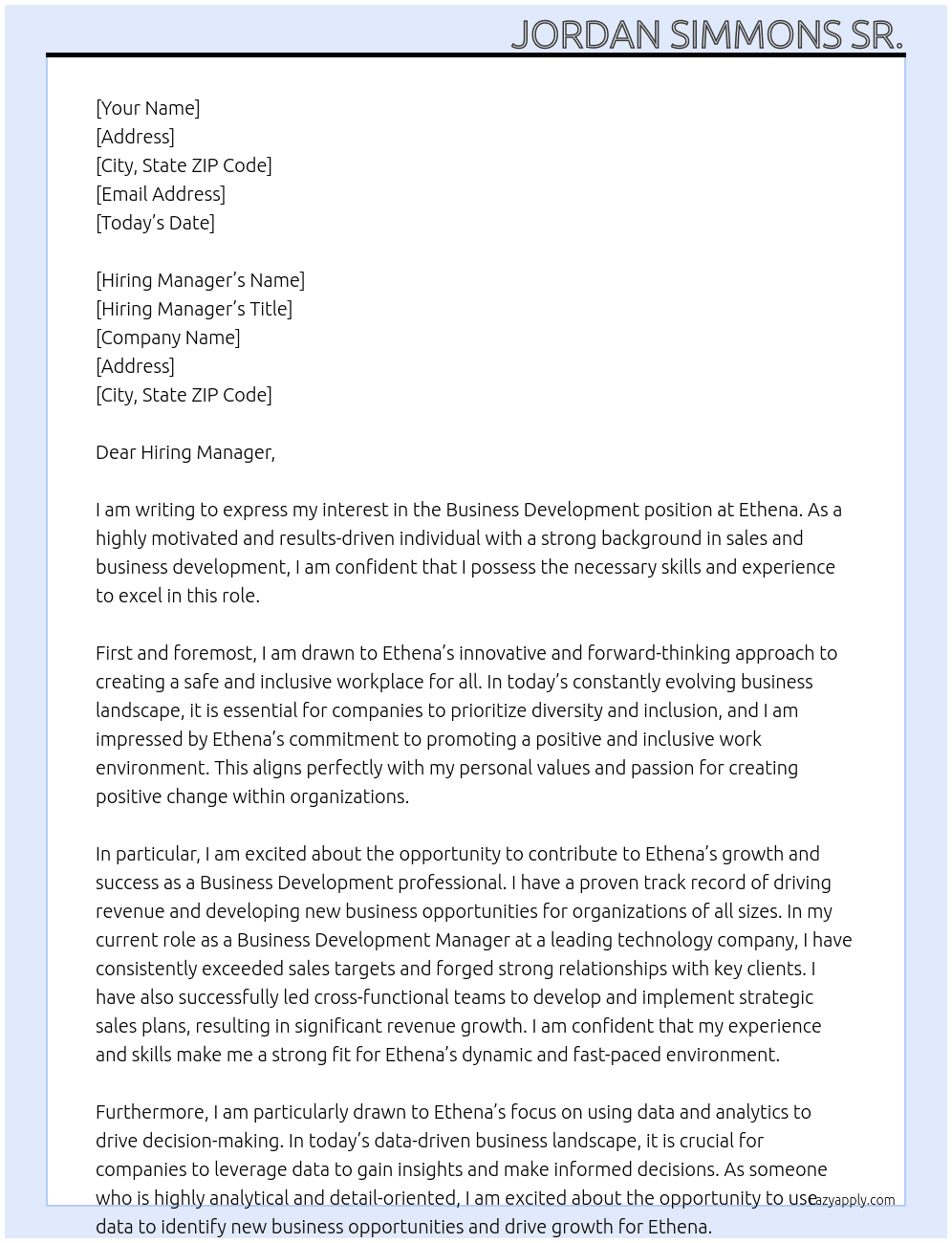 Business Development At Ethena Cover Letter