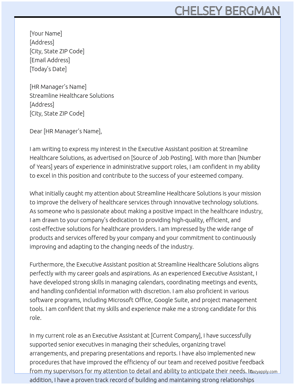  Executive Assistant  At streamline healthcare solutions Cover Letter