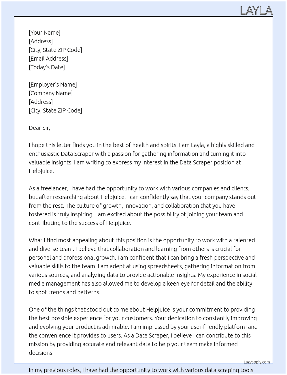Data Scraper At Helpjuice Cover Letter