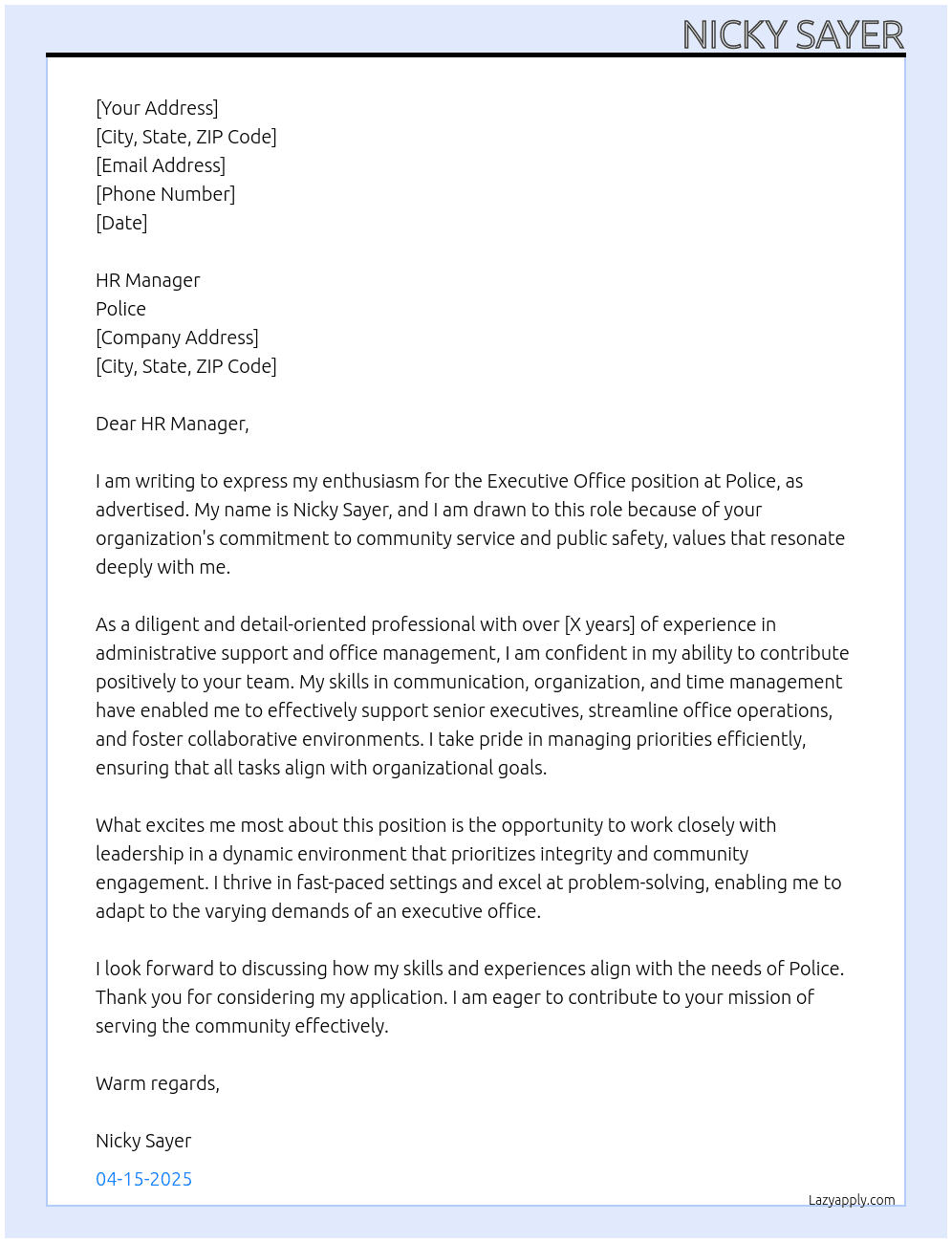 Cover letter for executive office - LazyApply