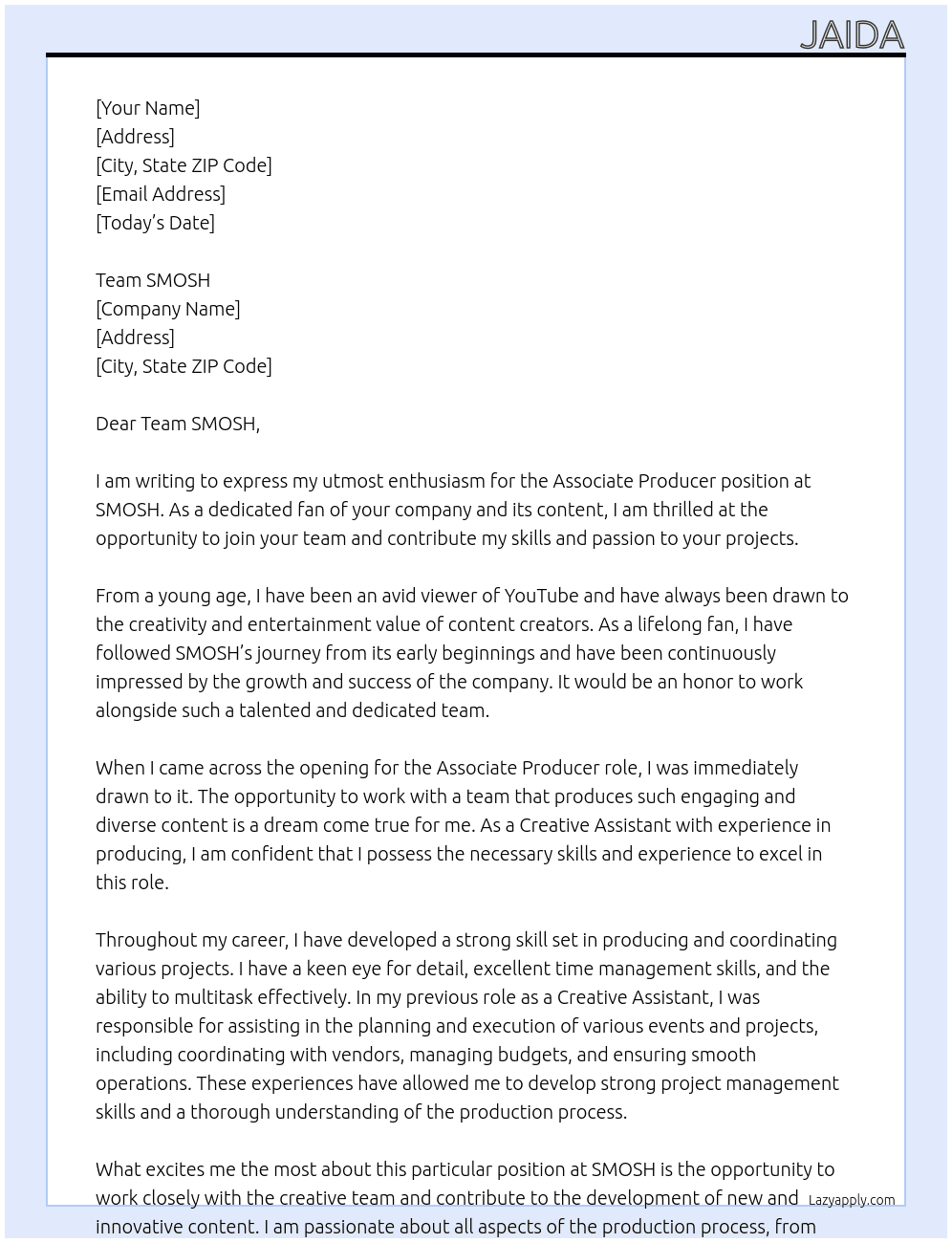Associate Producer At SMOSH Cover Letter