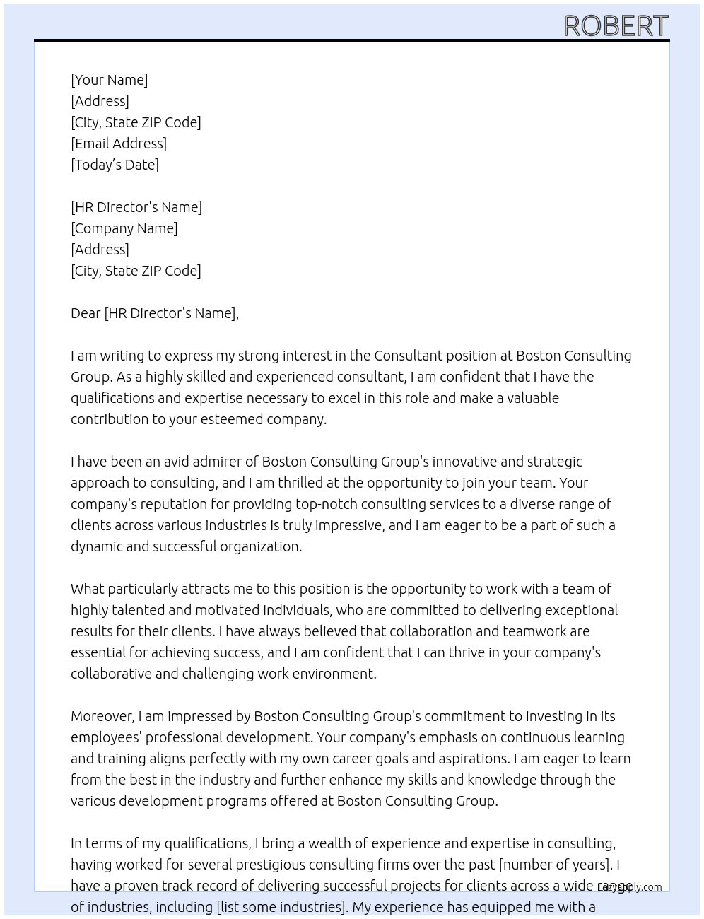 Consultant At Boston consultoing group Cover Letter