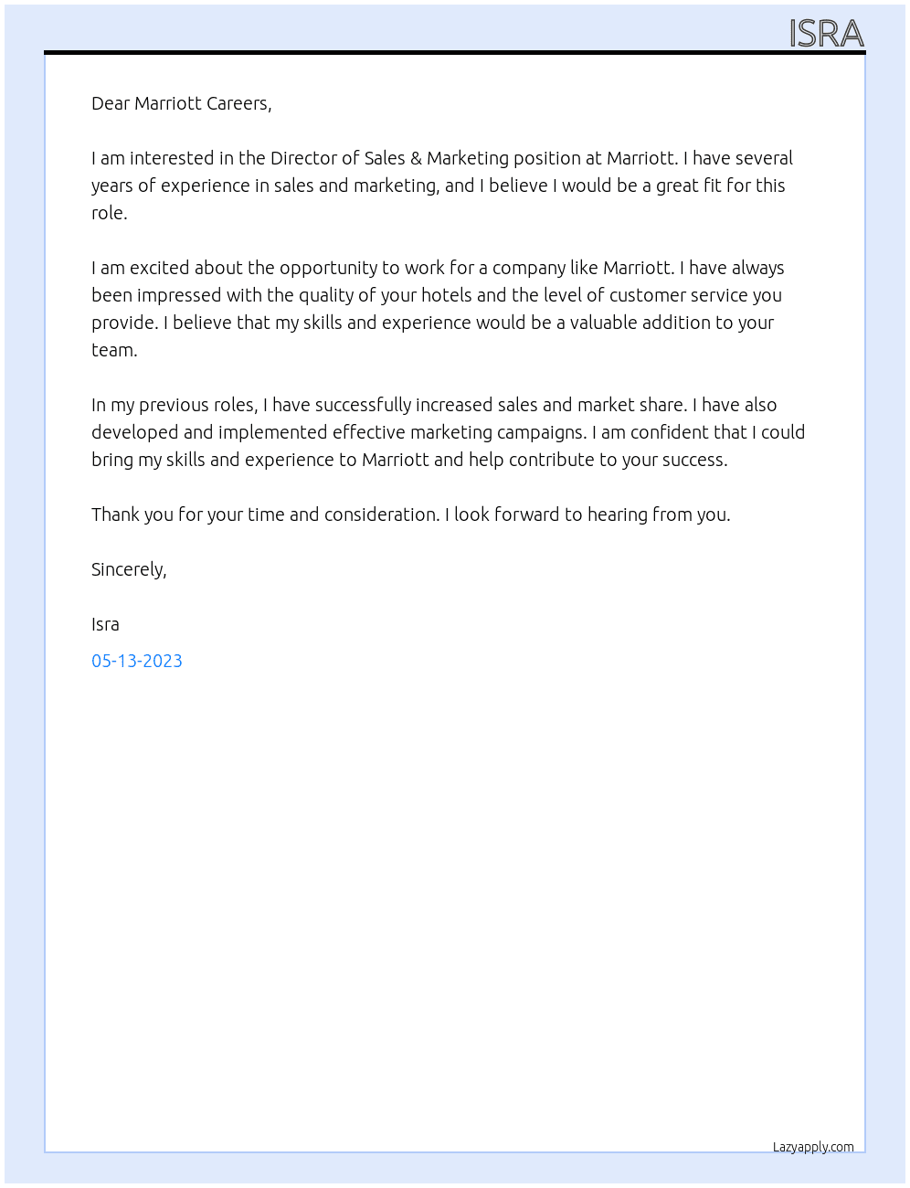 Cover letter for director of sales & Marketing - LazyApply