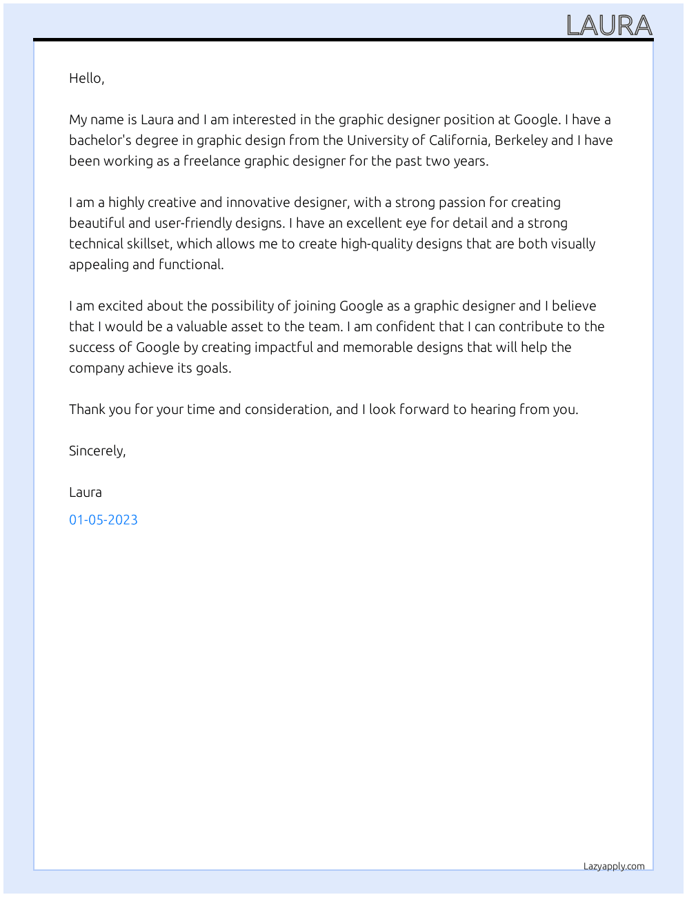 Cover letter for diseñador gráfico - LazyApply