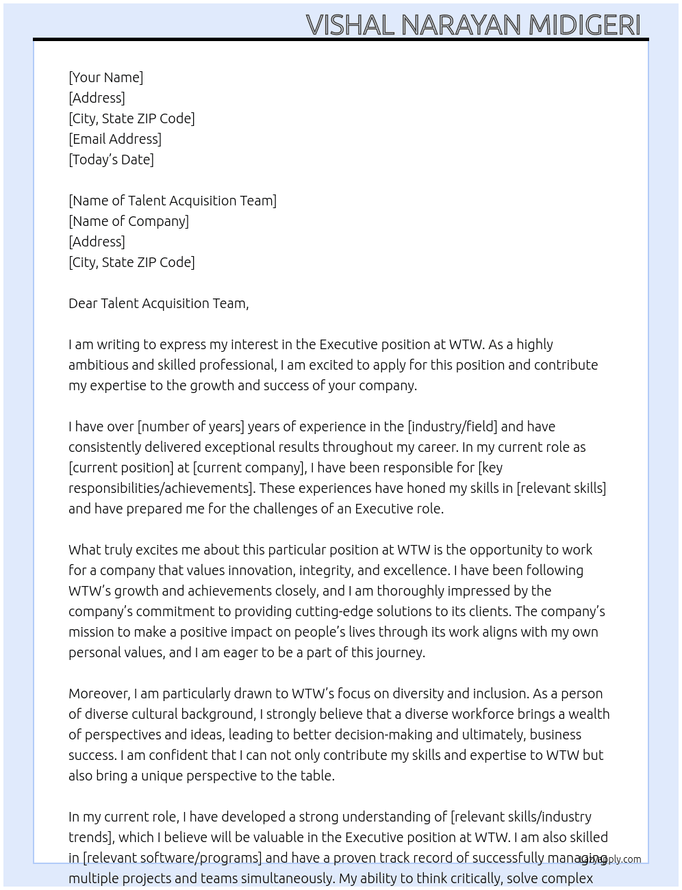 Executive  At WTW  Cover Letter