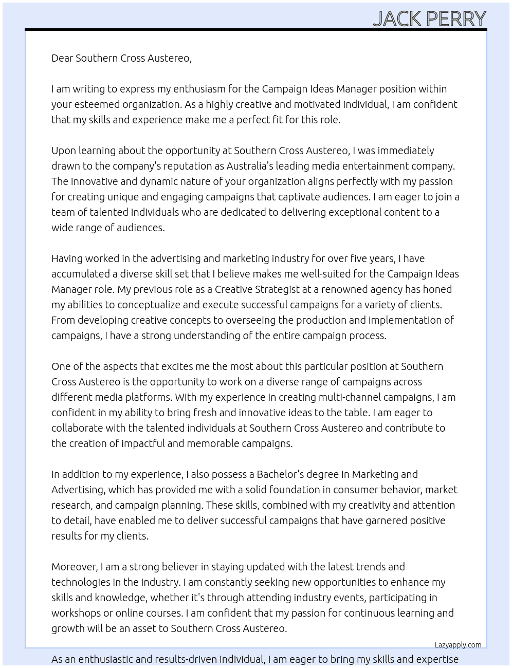 Campaign Ideas Manager At Campaign Ideas Manager Cover Letter
