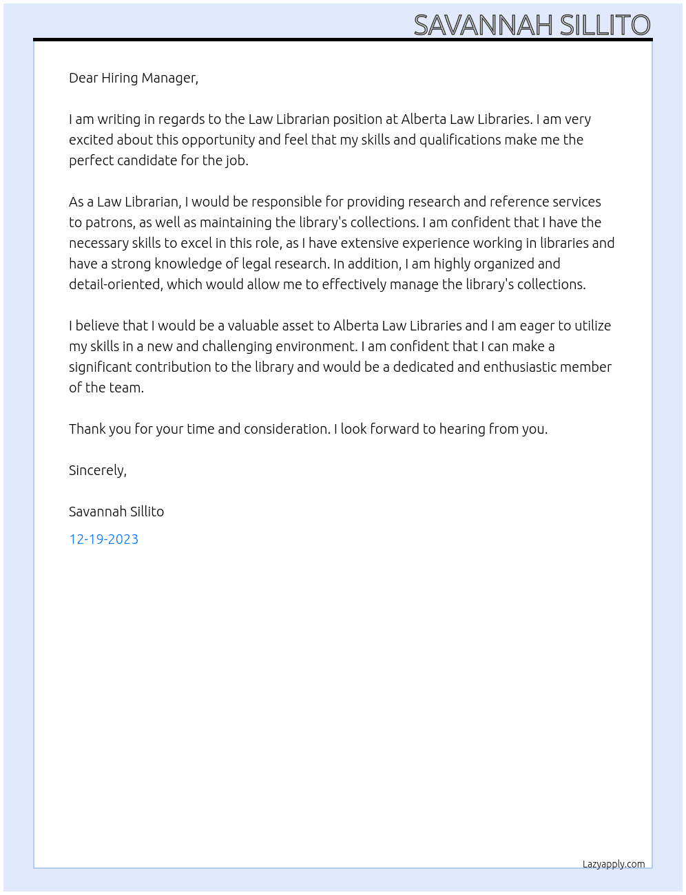 Law Librarian At Alberta Law Libraries Cover Letter