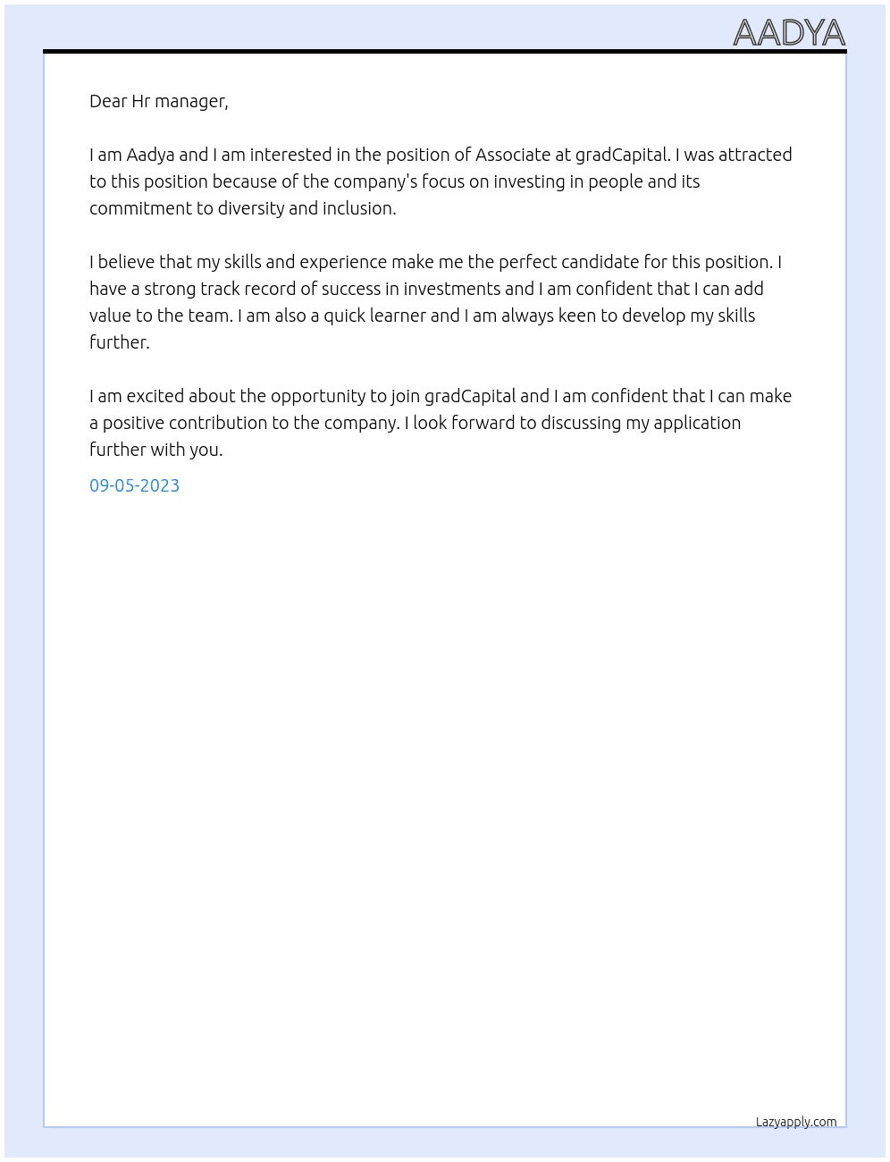 Associate At gradCapital Cover Letter