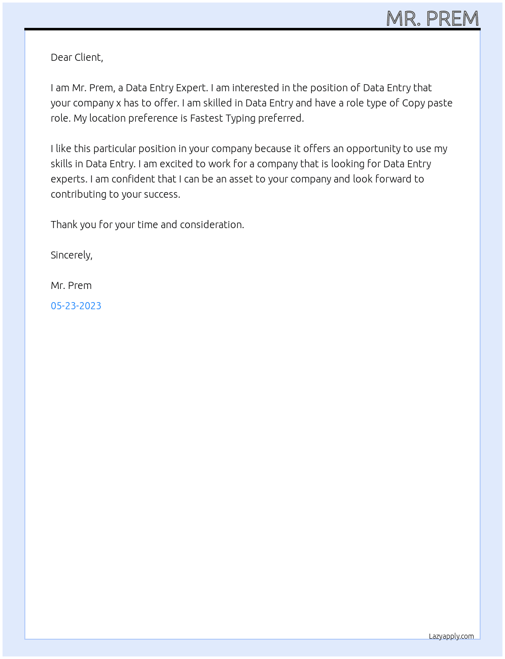 Data Entry Expert At x Cover Letter