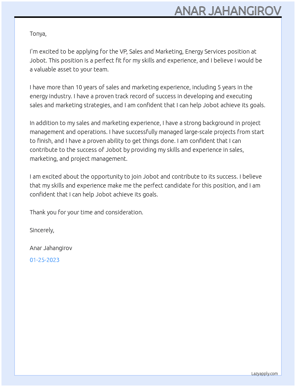VP, Sales and Marketing, Energy Services At Jobot Cover Letter