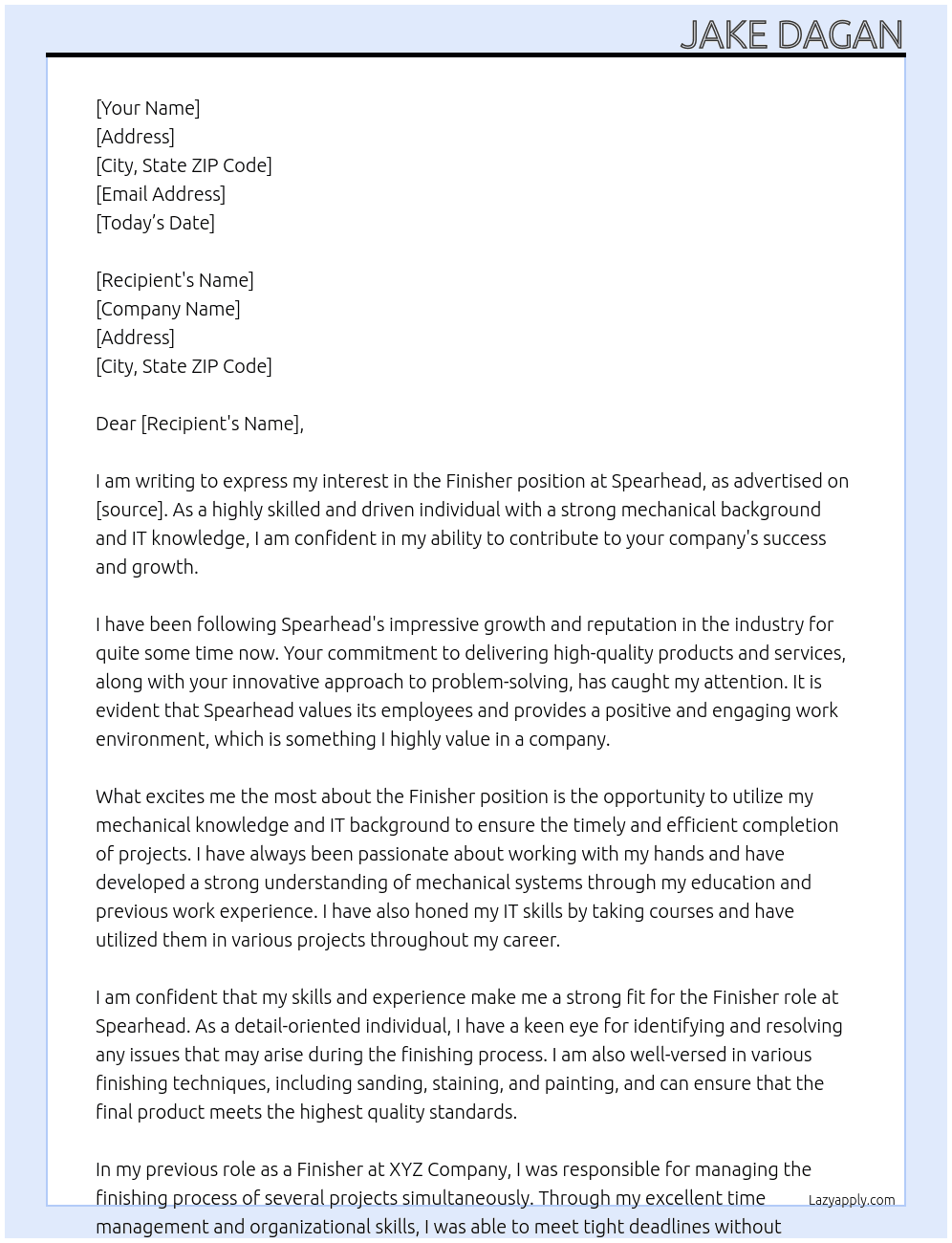 Finisher At Spearhead Cover Letter