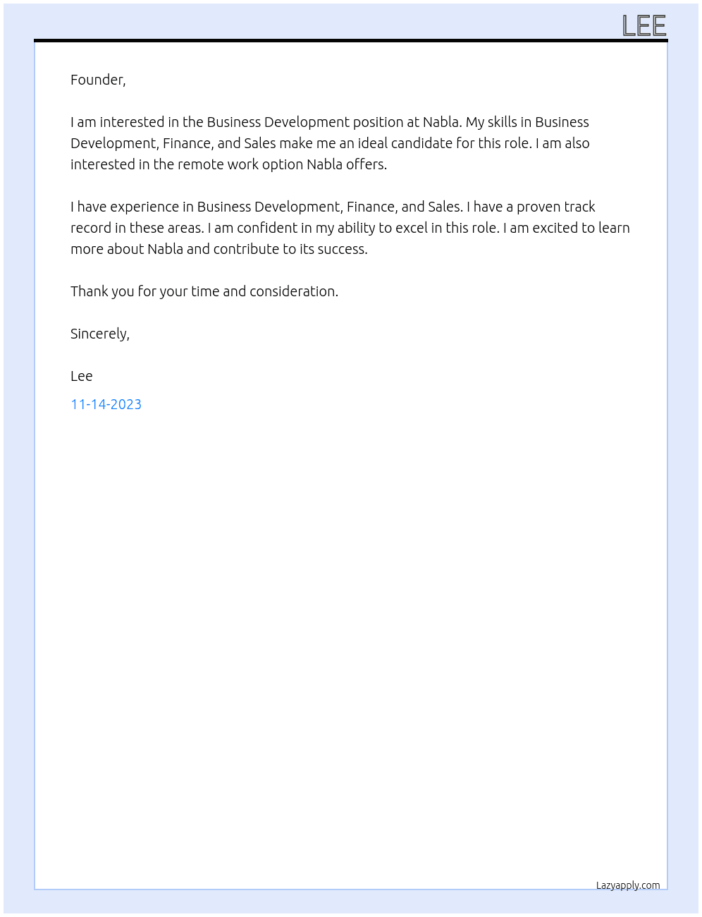 Business Development At Nabla Cover Letter